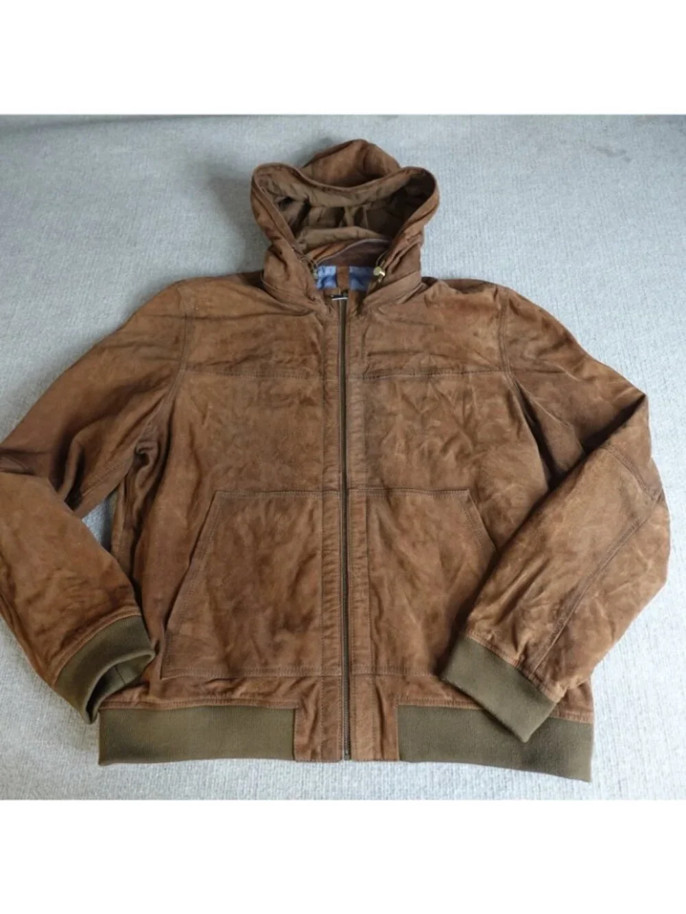 Wilsons Leather Mens Jacket XL Brown Suede Bomber Hooded